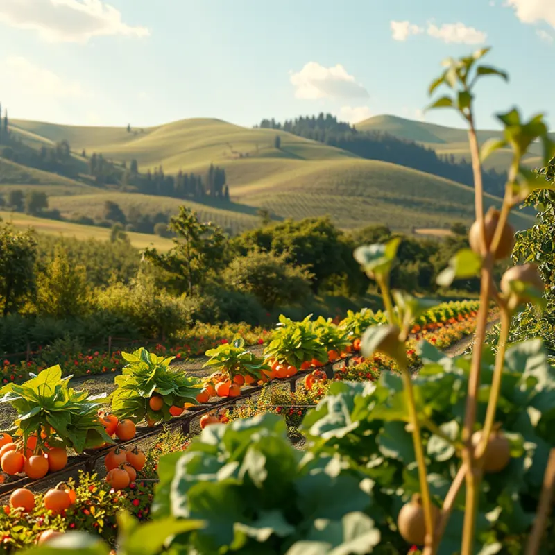 A vibrant orchard filled with fresh produce, symbolizing nourishment and abundance.