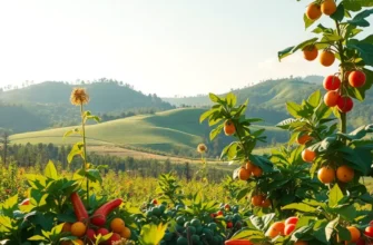 A peaceful landscape of a sunlit vegetable garden, radiating freshness and abundance.