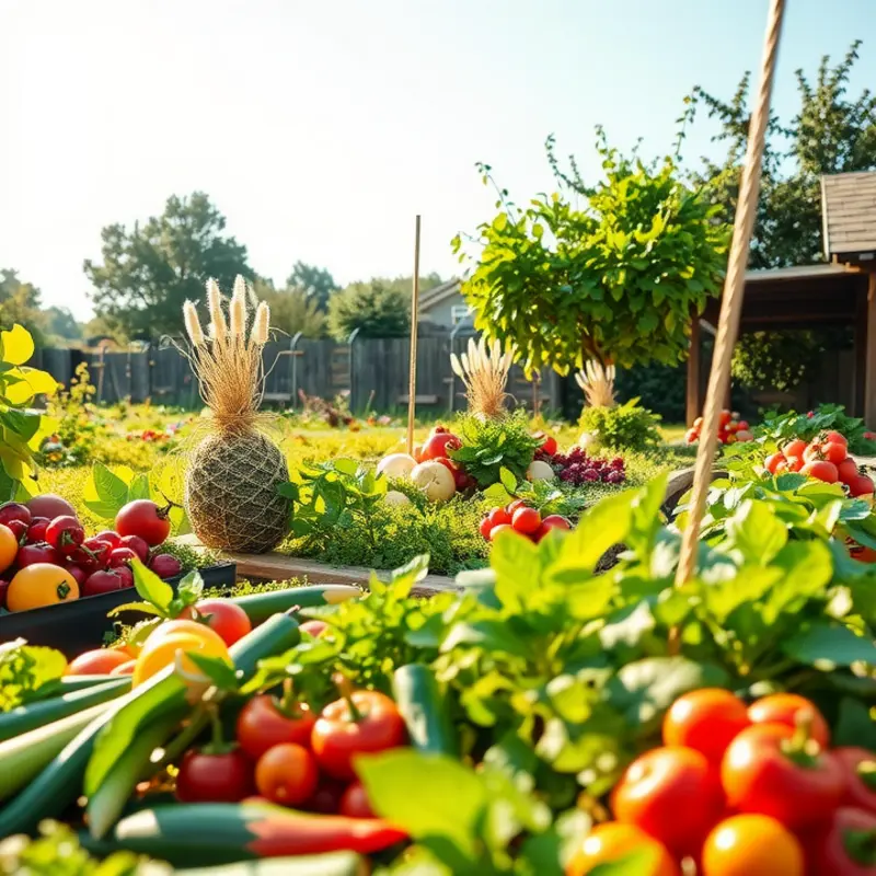 A sunlit field flourishing with organic vegetables and fruits.