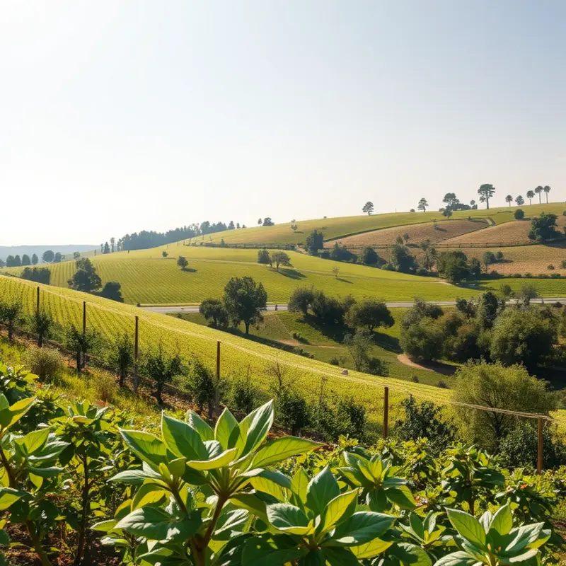 A serene landscape showcasing vibrant vegetables growing in a sunlit field.