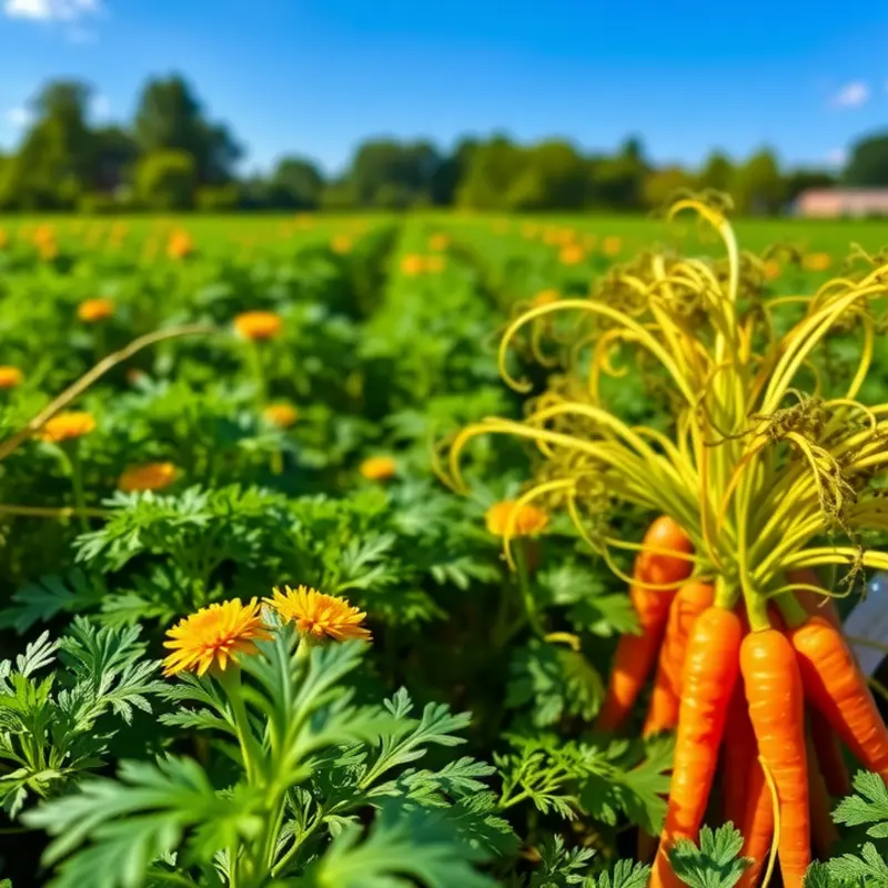 A sunlit field showcasing vibrant carrots in a natural setting.