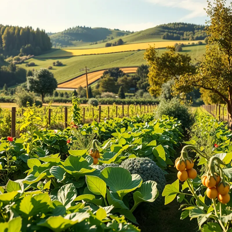 A lush field showcasing the abundance of organic fruits and vegetables.