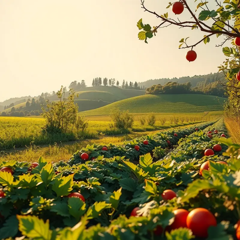 A vibrant garden filled with fresh vegetables and fruits.