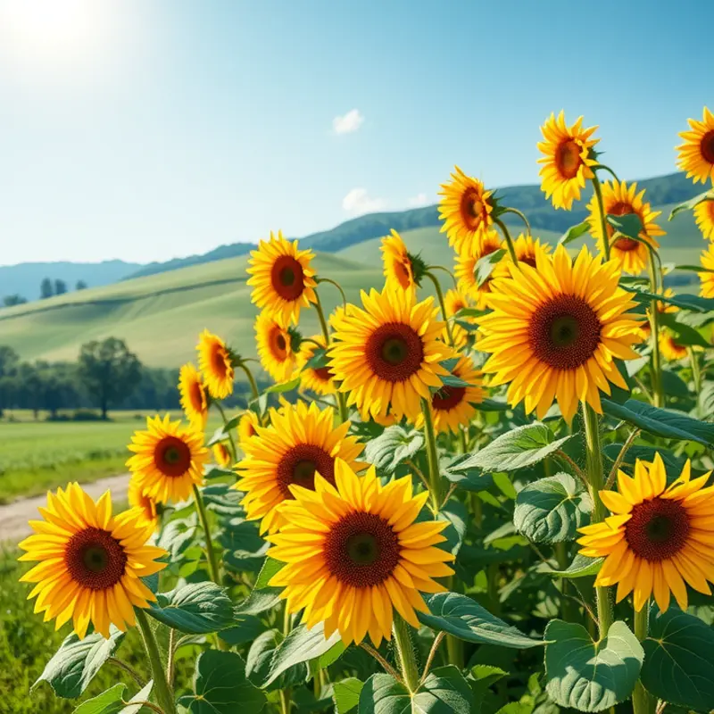 A sunlit field of sunflowers, symbolizing the source of sunflower oil.