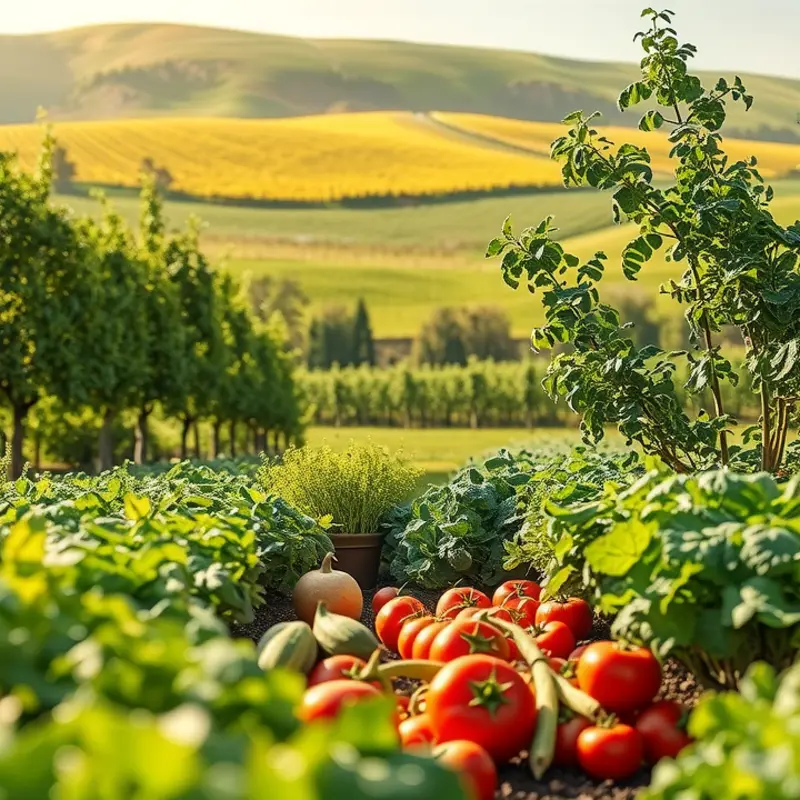 A vibrant sunlit field abundant with organic produce.