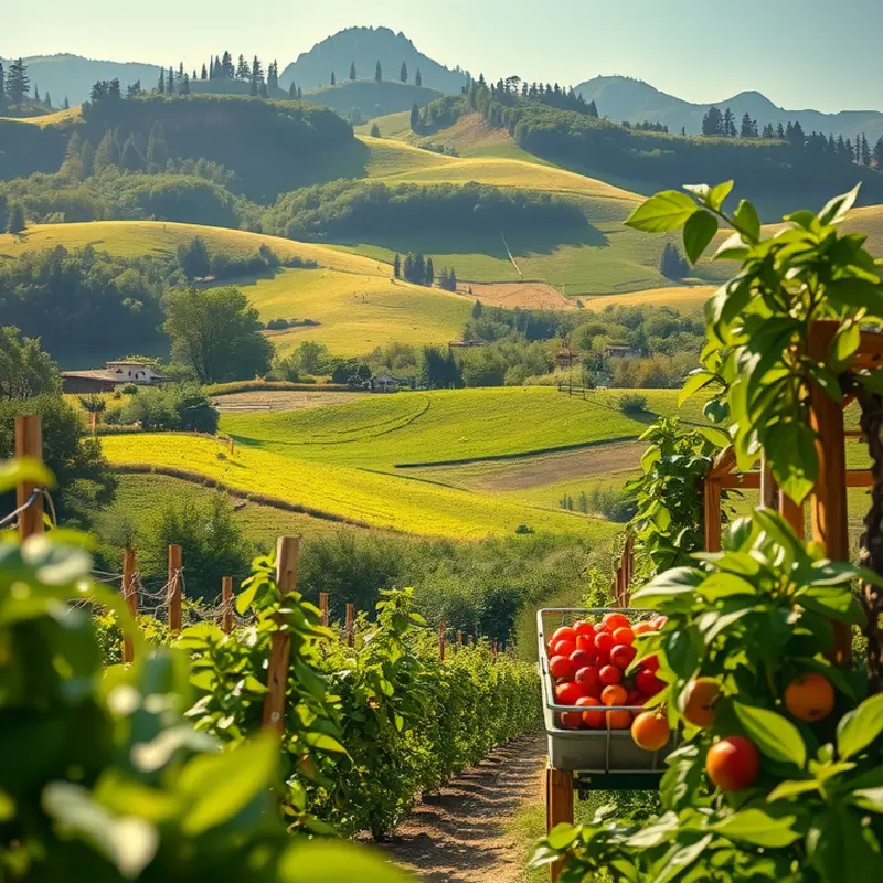 A serene field showcasing the vibrant colors of fruits and vegetables, symbolizing healthy nutrition.