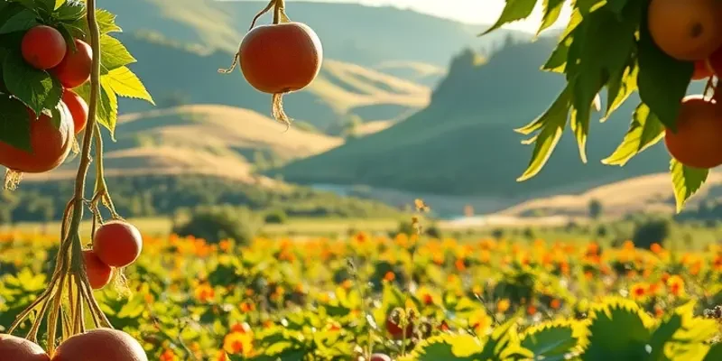 A lush garden overflowing with vibrant organic vegetables and fruits under bright sunlight.