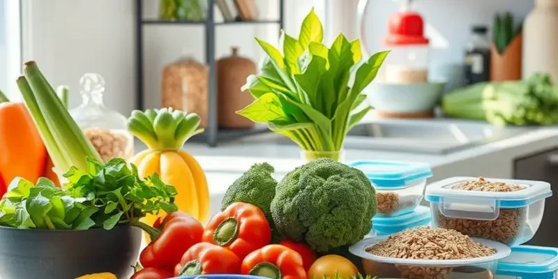 A panoramic view of a vibrant field filled with organic vegetables and fruits, showcasing the beauty of nature.