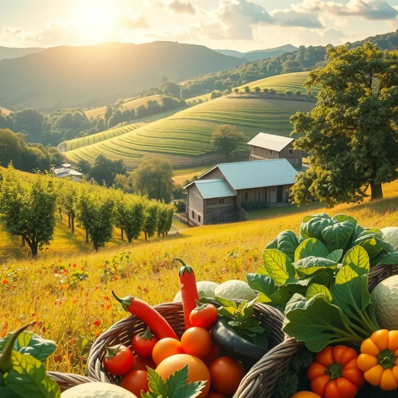 A vibrant sunlit field filled with organic produce.