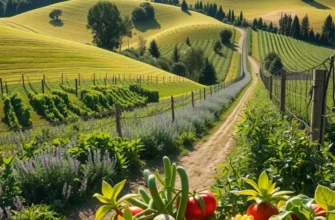 A picturesque view of a sunlit field with a variety of fresh organic produce, representing mindful eating.