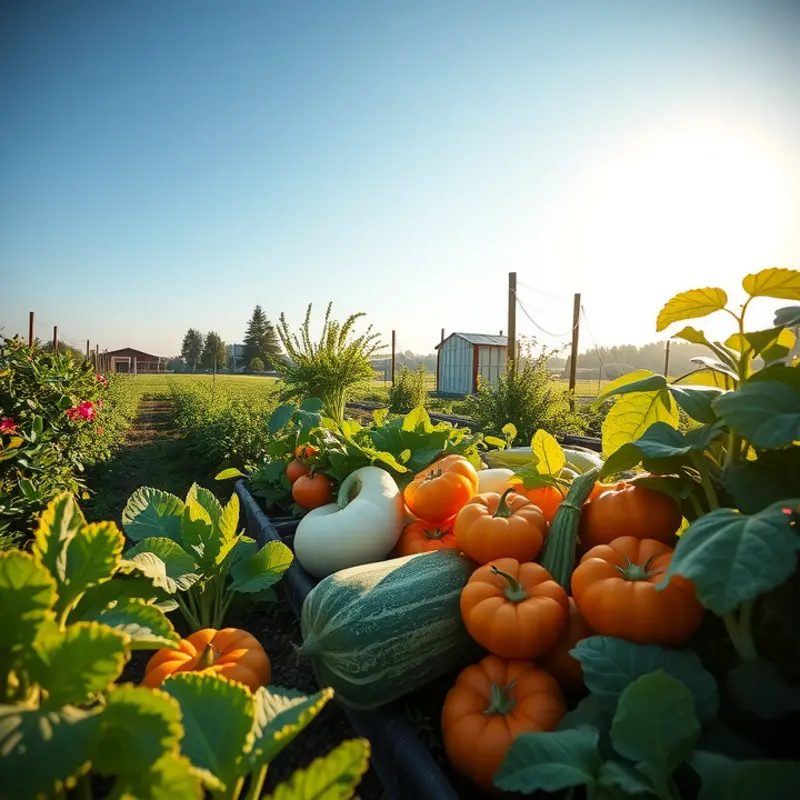 A vibrant landscape showcasing fresh vegetables and fruits in a natural setting, embodying healthy nutrition.