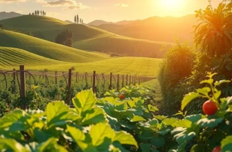 A scenic view of a sunlit field abundant with fruits and vegetables, emphasizing natural nutrition.