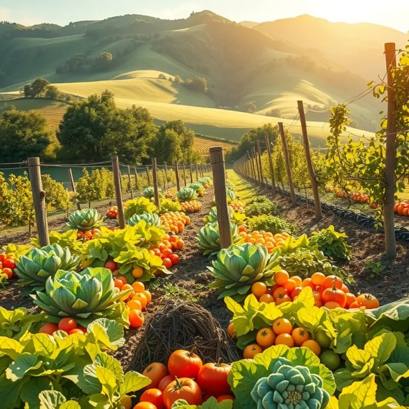 A vibrant field showcasing the abundance of nature’s produce, symbolizing the rich flavors of Middle Eastern cuisine.