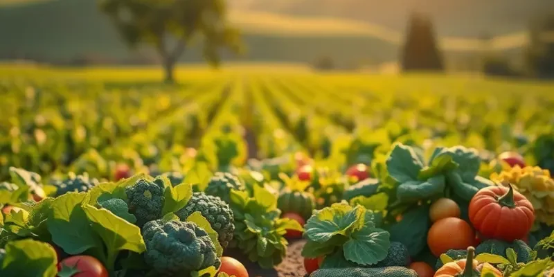 A breathtaking landscape featuring artichokes growing among lush greenery and sunlight.