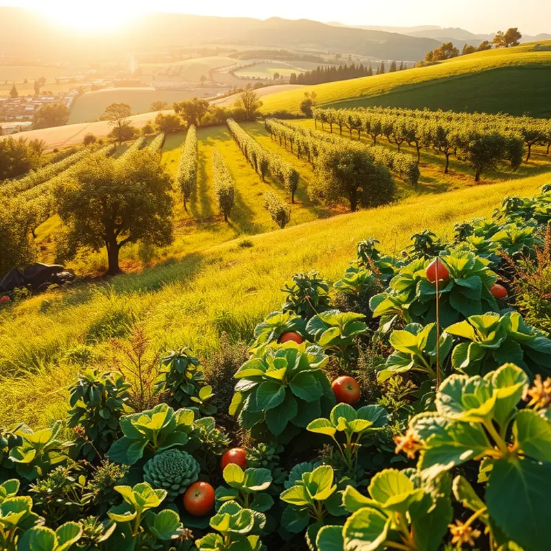 A sunlit view of vibrant fields showcasing the freshness of organic produce.