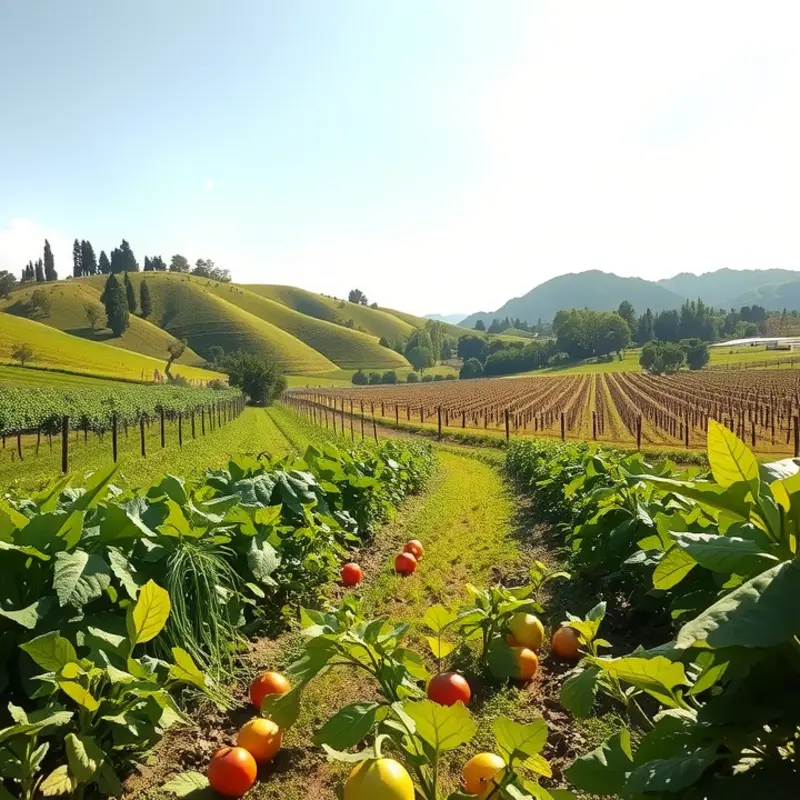 A serene landscape showcasing organic abundance, perfect for illustrating wholesome breakfast ingredients.