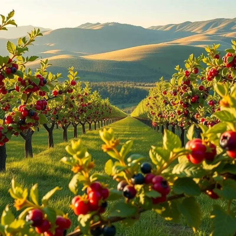 A sunlit field showcasing vibrant berries, highlighting their natural beauty.