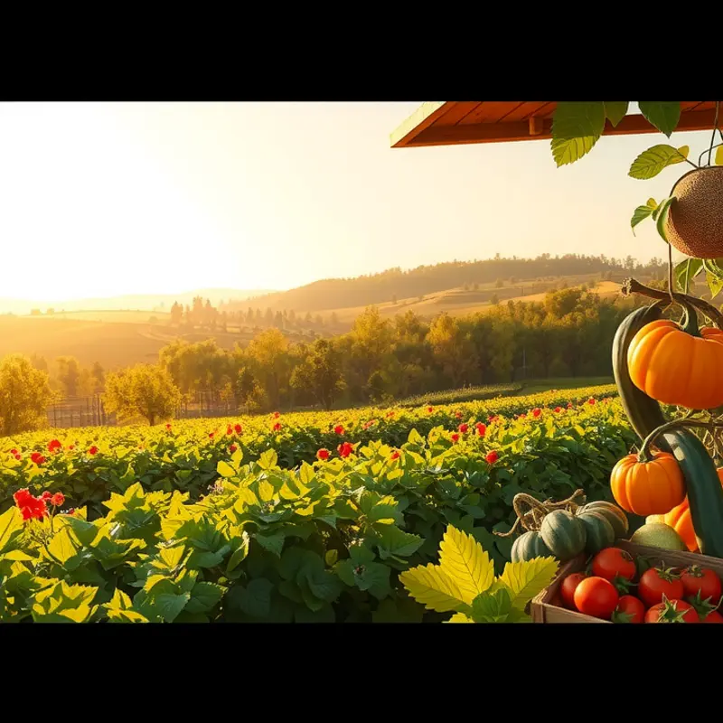 A sunlit landscape illustrating the abundance of organic produce.
