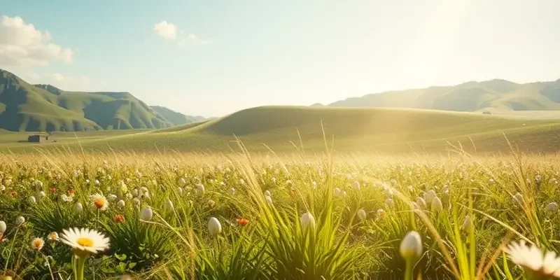 A sunlit orchard with fresh, organic vegetables and fruits representing ingredients for custard.