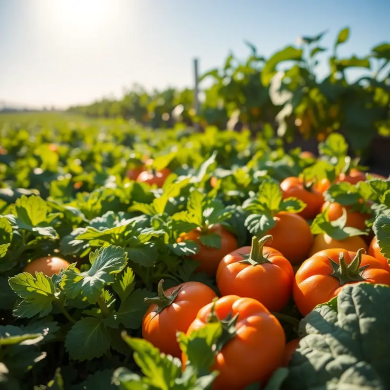A vibrant view of a lush field with organic produce, symbolizing the freshness of bubble tea ingredients.