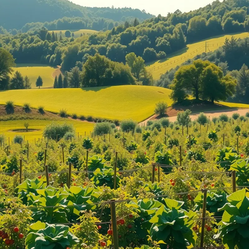A vibrant landscape showcasing organic produce, reminiscent of the natural environment where camu camu thrives.