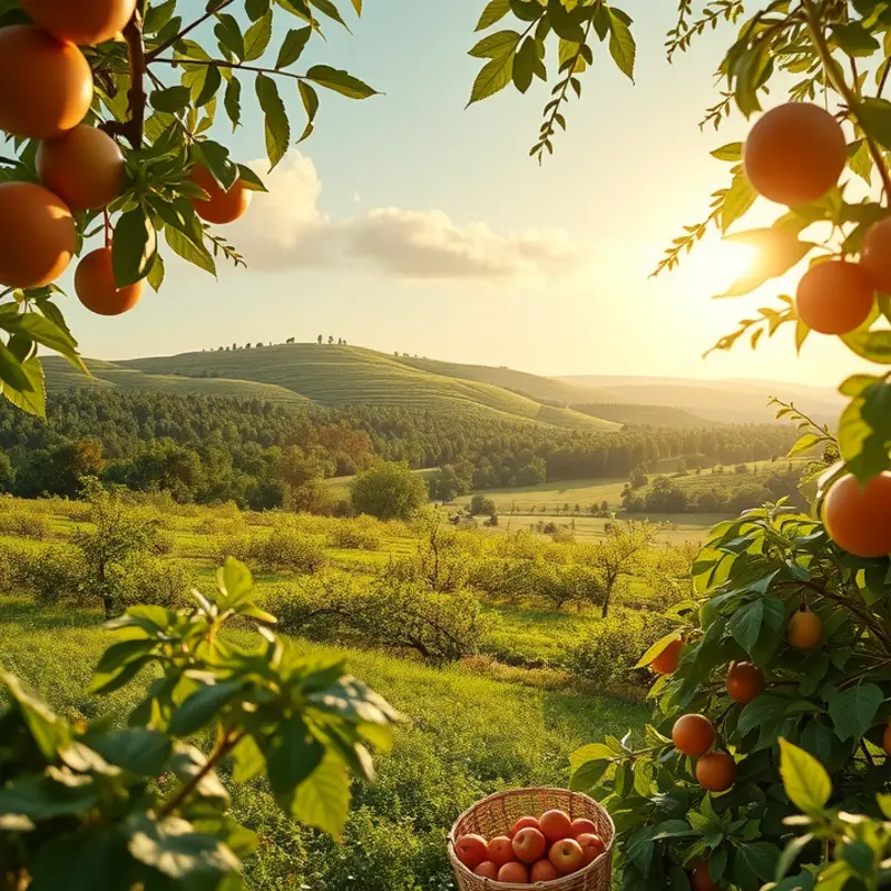 A vibrant landscape showcasing organic produce, reminiscent of the natural environment where camu camu thrives.