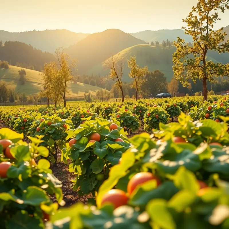 A vibrant sunlit field showcasing the abundance of healthy organic produce.
