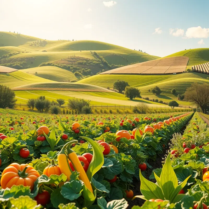 A vibrant sunlit field showcasing the abundance of healthy organic produce.
