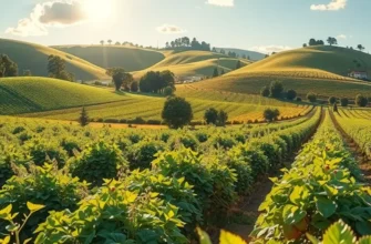 A lush field showcasing an abundance of fresh vegetables and herbs typically used in coastal dishes.