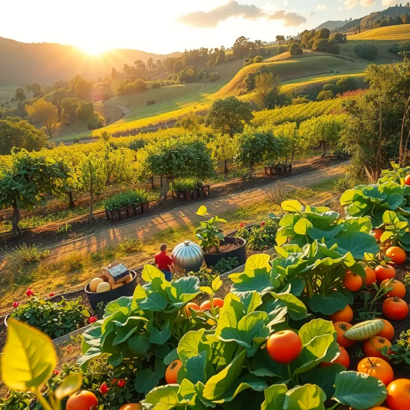 A vibrant, sunlit field brimming with organic produce.