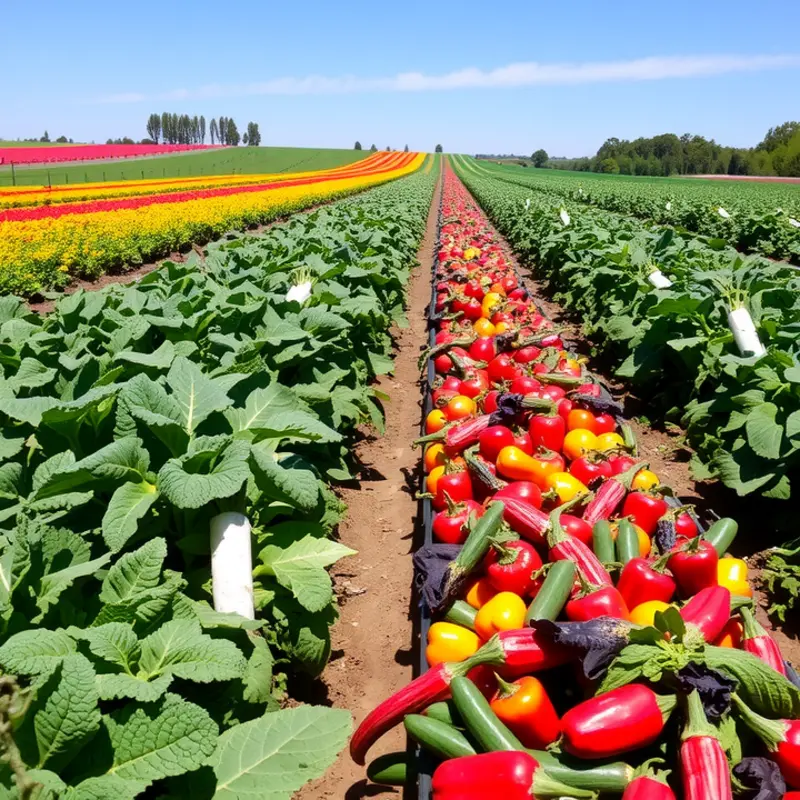 A sunlit field overflowing with healthy vegetables.