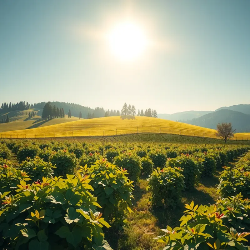 A scenic view showcasing organic artichokes flourishing in a sunlit field.