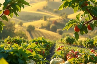 A sunlit orchard filled with healthy organic fruits and vegetables, exemplifying nutrition.