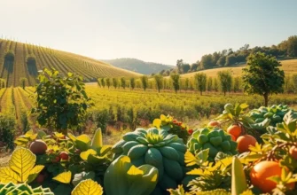 A vibrant landscape filled with fresh vegetables and fruits, representing the journey towards healthier eating habits.