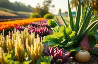 A sunlit organic field brimming with vibrant indigenous vegetables and fruits.