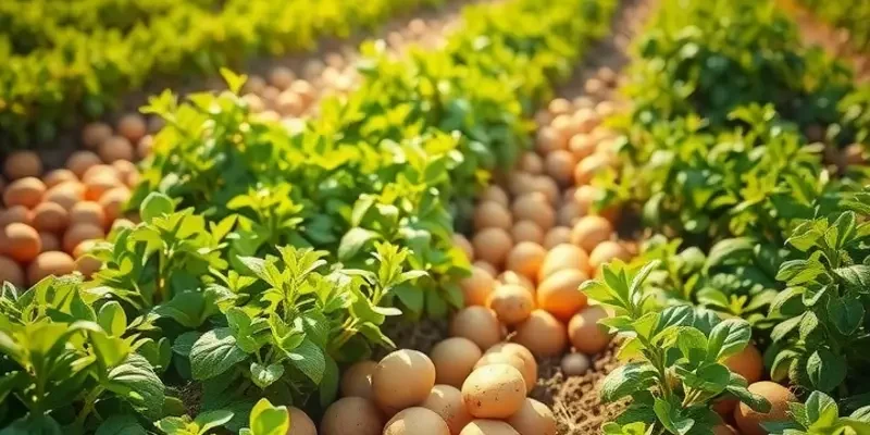 A picturesque field filled with vibrant organic potatoes, symbolizing healthy cooking and nutrition.