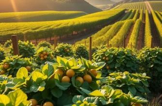 A scenic organic field showcasing healthy fruits and vegetables growing naturally.