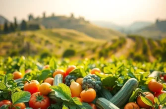 A breathtaking scene of a landscape filled with vibrant plants and fruits symbolizing a healthy, plant-based diet.