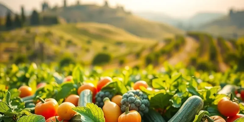 A breathtaking scene of a landscape filled with vibrant plants and fruits symbolizing a healthy, plant-based diet.