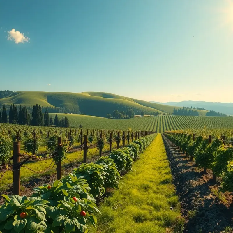 A serene landscape showcasing lush greenery and vibrant organic produce.
