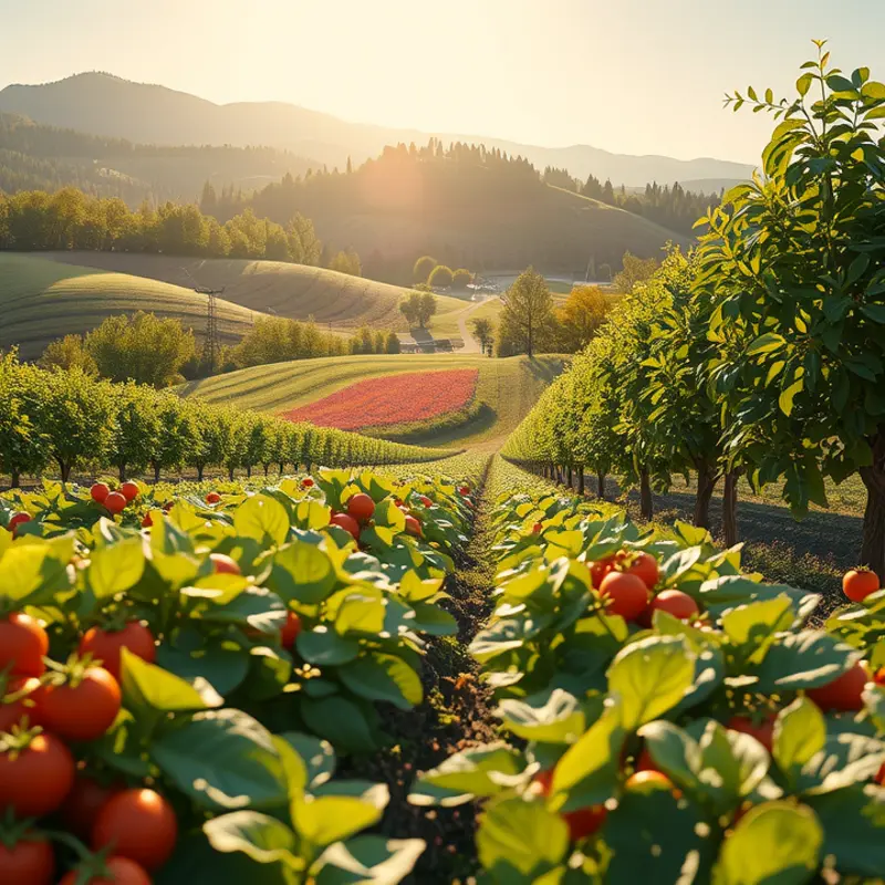 A sunlit field showcasing natural organic produce abundant in a healthy environment.