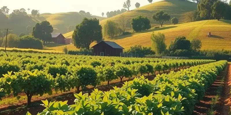A beautiful natural landscape featuring an abundance of organic fruits and vegetables.