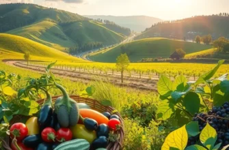 A scenic field filled with fresh, organic produce representing healthy eating.