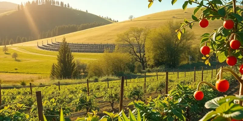 A scenic landscape showcasing abundant fruits and lush greenery, symbolizing natural wellness.