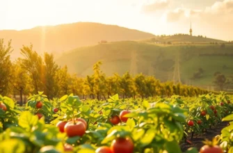 Photorealistic landscape of a sunlit field abundant with healthy fruits and vegetables.
