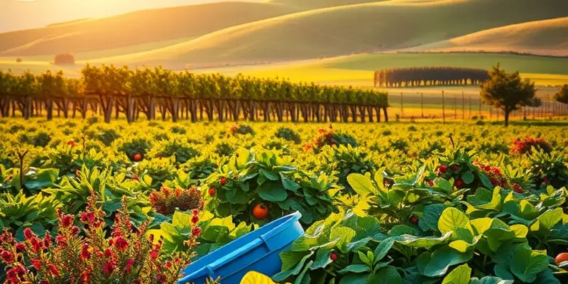 A beautiful organic garden full of fresh produce, highlighting the essence of healthy nutrition and balanced meals.