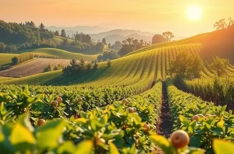 A sunlit field filled with vibrant vegetables and fruits, representing the natural bounty of organic farming.