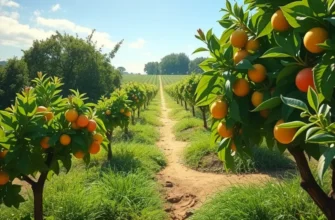 A vibrant orchard scene with sunlit fruits and vegetables, highlighting the connection between nature and healthy eating.