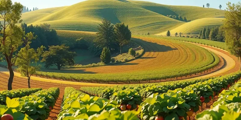 Photorealistic landscape capturing the essence of organic farming and diet.