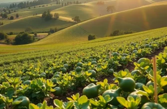 A sunlit field of organic vegetables and fruits, symbolizing a healthy FODMAP-friendly diet.